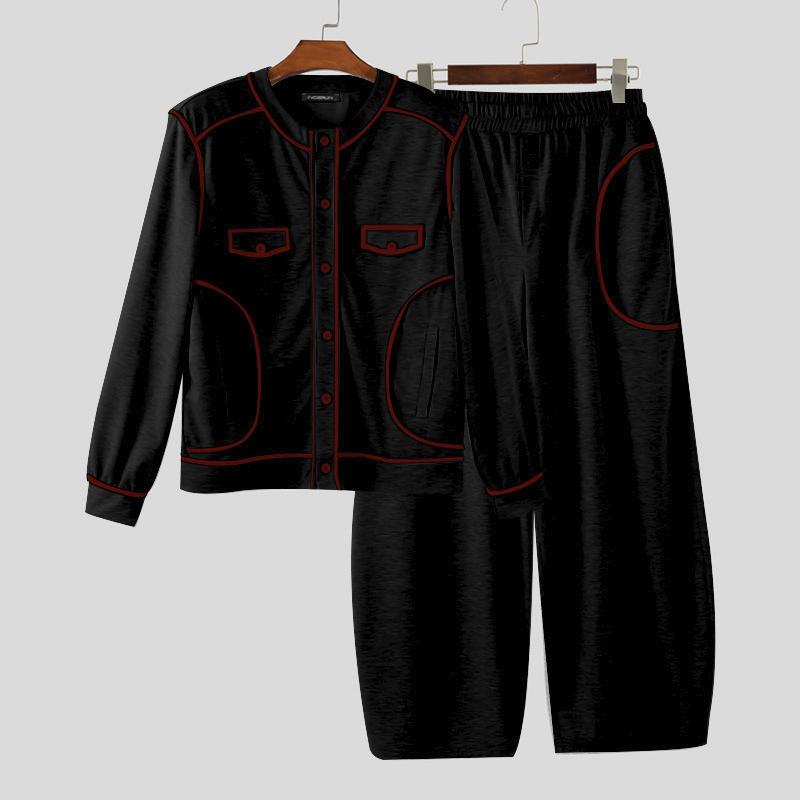 INCERUN Мужские комплекты из двух предметов, футболки с длинным рукавом и stitching, длинные брюки, спортивные комплекты 4XL