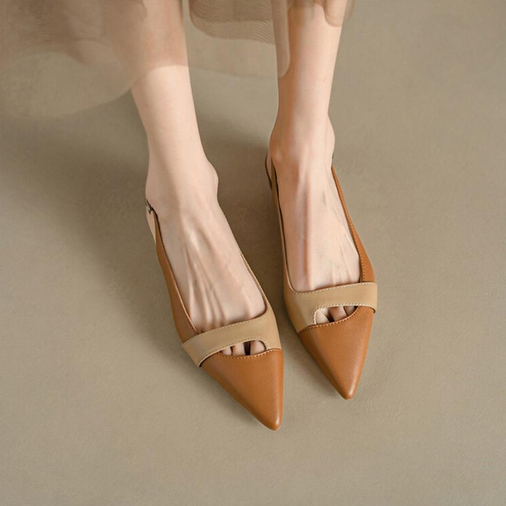 Fashion Sandals for Women 2025 Summer French Fashion Pumps with Toe Caps Retro Color Blocking Pointed Flat Bottom and Empty Back Sandals