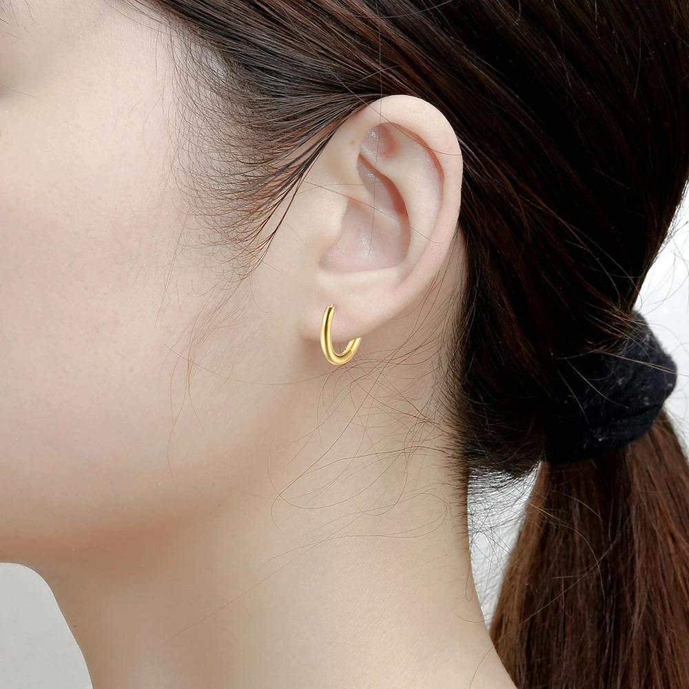 2 PCS Small Hoop Earrings Silver Color Stainles Steel Round Pendientes Anti-allergy for Women Men 2025 Fashion Jewelry Gifts