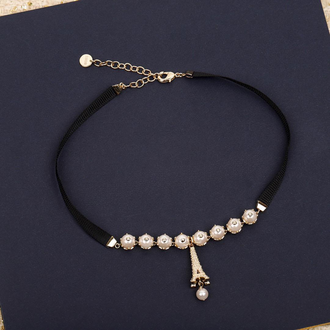 

Новый Горячий Бренд Винтажное Жемчужное Ожерелье Роскошные Украшения Для Женщин Подарок Дизайнерский Кулон Эйфелева Башня Женская Вечеринка Ленточные Ожерелья