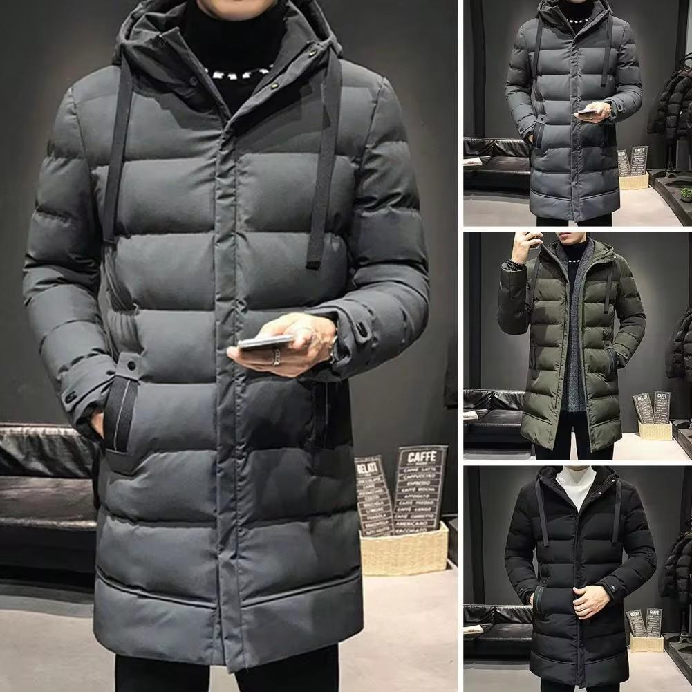 

Мужская зимняя куртка средней длины с капюшоном, однотонная XXXXL чёрный