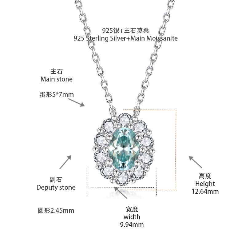 Sterling Pendant With Paraiba Blue Moissanite Oval 5x7mm 18K Gold Plated Necklace Women Sterling Silver 925