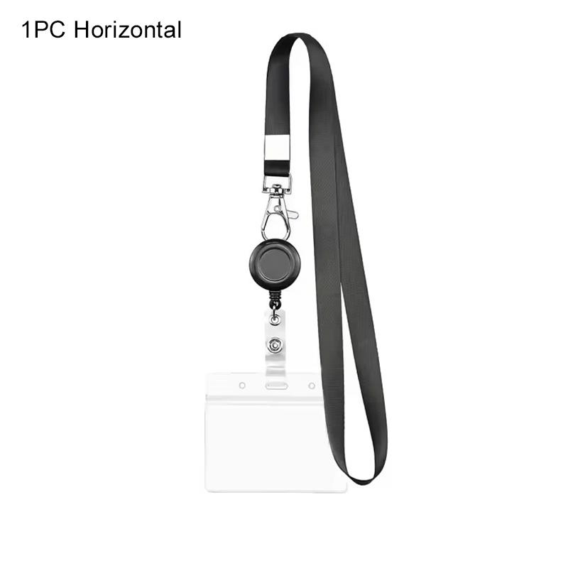 1PC Card Holder Transparent Card Sleeve with Retractable Hang Rope Vertical/Horizontal Available Work Cards Storage Supplies ZYF