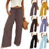 Linen Casual Wide Leg Pants For Women Elastic Waist Versatile Business Casual Work Palazzo Trousers With Pockets