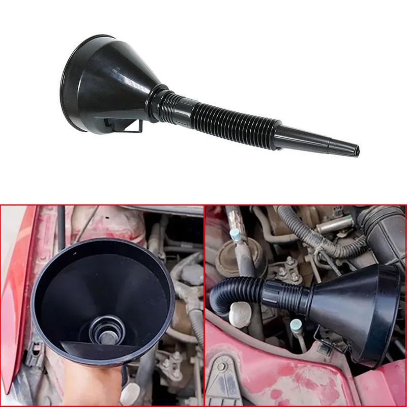 1pc Auto Motorcycle Accessories Car Detachable Engine Refueling Funnel With Filter 130mm Scalable Long Mouth Gasoline Oil Funnel