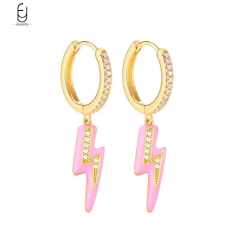 925 Silver Needle Vintage Gold Earrings for women Fashion Lightning Pendant Hoop Earrings Wedding High Luxury Jewelry