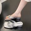 2025 Summer Toe Sandals Thick Heel Outer Wear Fashion Fairy Style Square Head Slippers Retro Design Versatile Cool Slippers