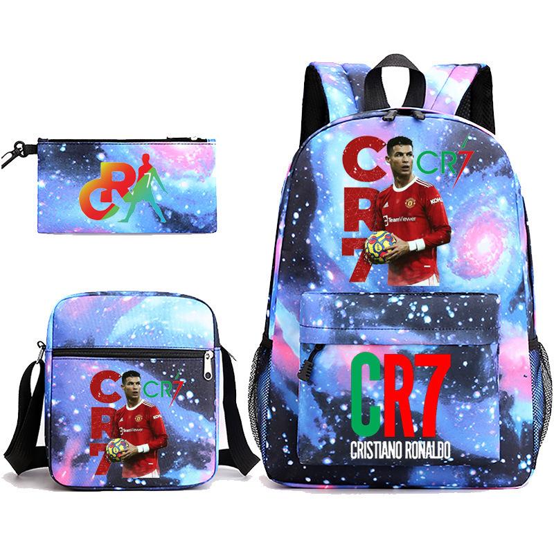 Cr7 Youth Fashion Children'S Student Schoolbag Three-Piece Set Backpack Satchel Pencil Case