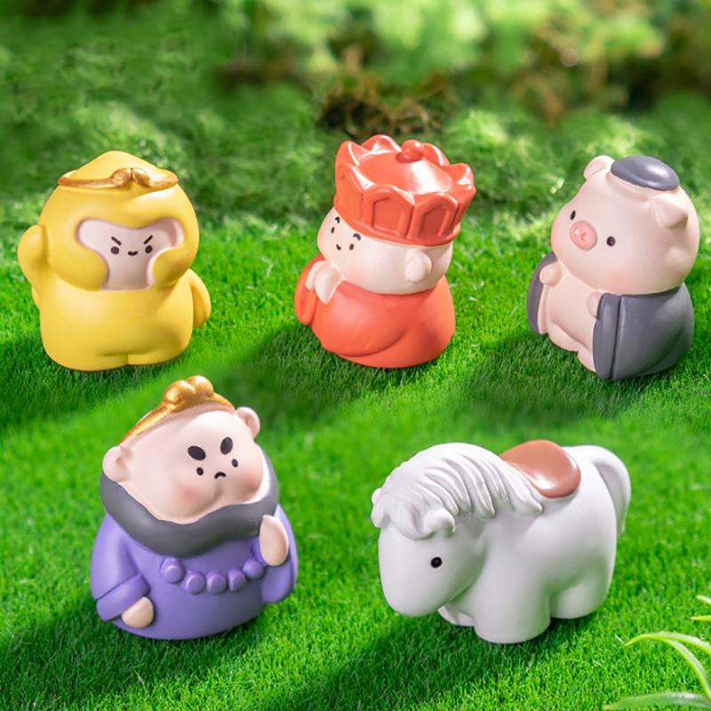 5Pcs/Set Cartoon Mini Resin Journey To The West Doll Miniatures Figurines Ornament Cute Fairy Garden Micro Landscape Diy Craft