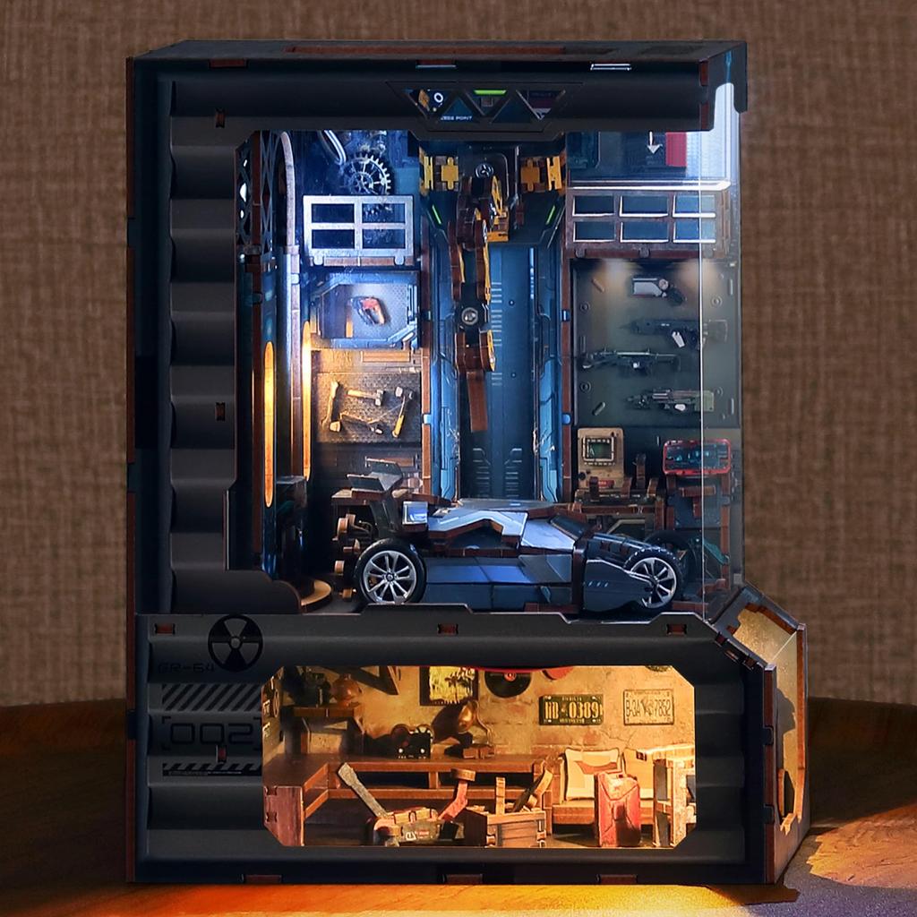 Kit de quebra-cabeça 3D FUNPOLA Book Nook, quebra-cabeça de madeira para casa de bonecas em miniatura com suporte de estante de luz LED, conjunto de artesanato para iniciantes