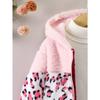 Cozy & Cute Girls' Leopard Print and Pink Fleece-Lined Zip-Up Hoodie Jacket - Warm, Thick Polyester Blend for Autumn/Winter, Long Sleeves,Casual Style