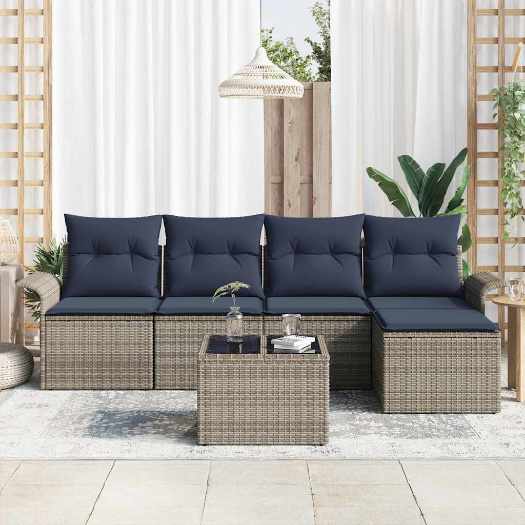 Garden Sofa Set with Cushions 6 Pcs Grey Poly Rattan