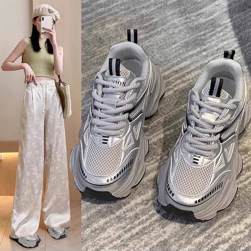 Thick-soled dad shoes new spring and summer thin mesh shoes breathable mesh heightening casual little white sneakers