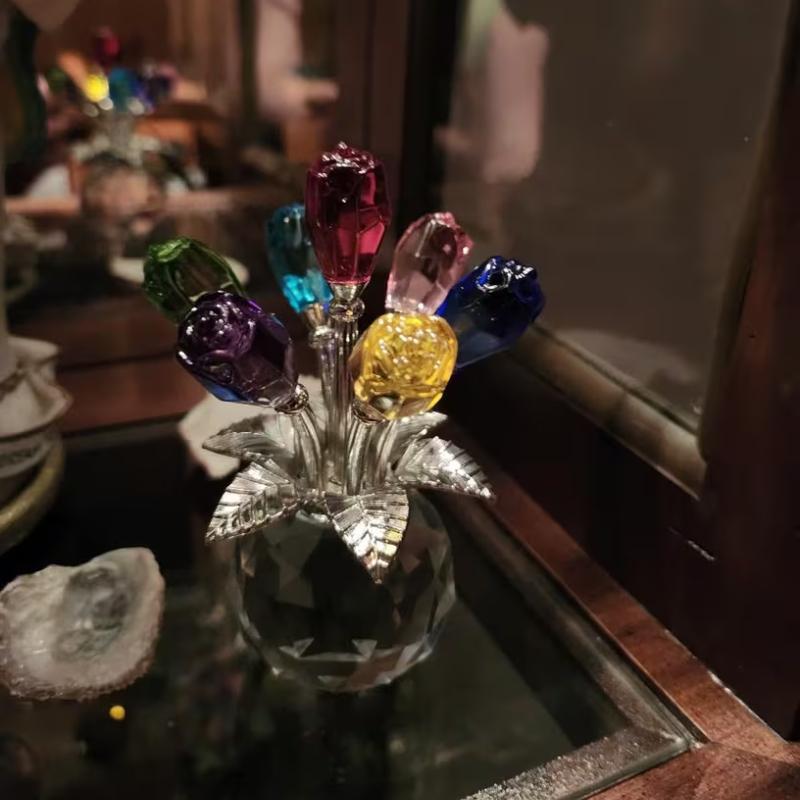 Crystal Flowers Colorful Rose Romantic Love Home Decor Flower Collectible Figurines Crystal Statue for Wife Mom Women Mothers