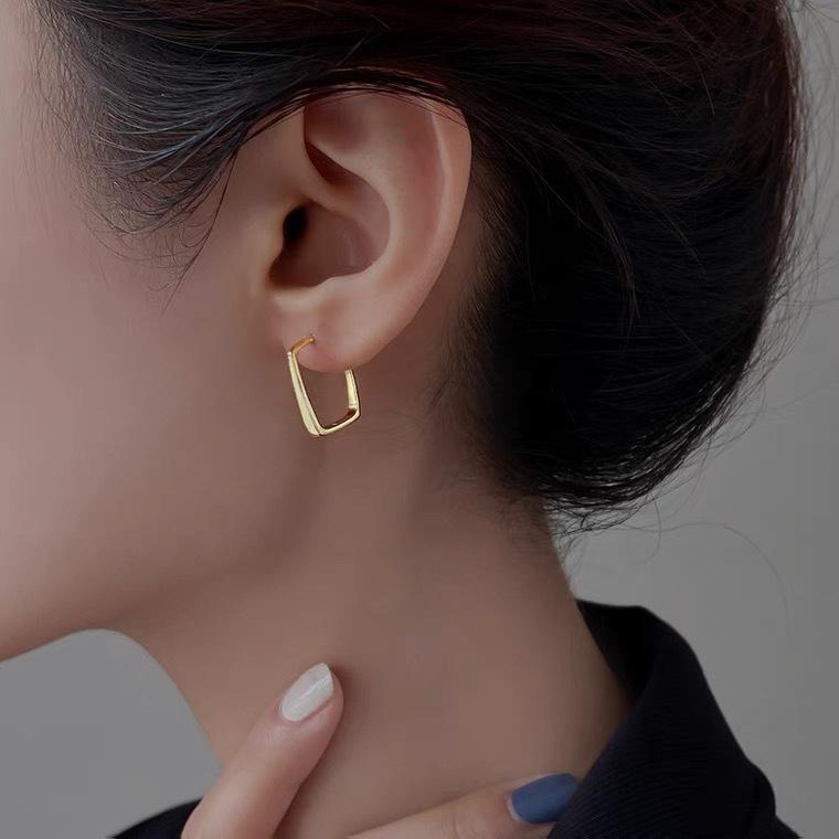 Chic Geometric Square Stud Earrings: Korean Style, Fashionable, Layered Design for Women