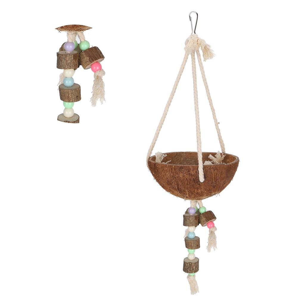 Nature Coconut Hanging Cage Bird Nest Shell Swing Parrot Biting Toy Pet Supplies