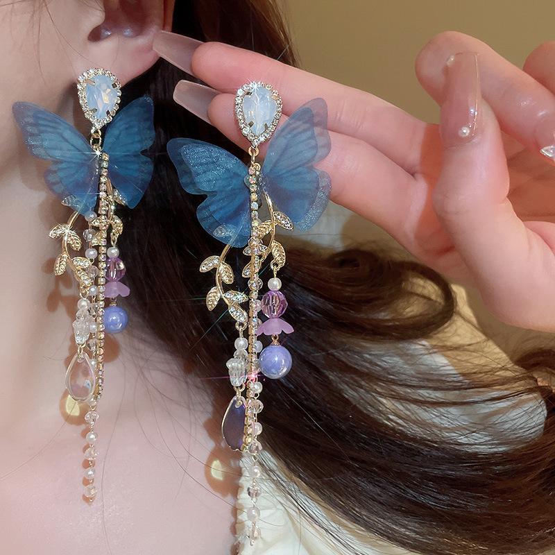 Silver Needle Zircon Flower Tassel Earrings: Elegant, High-End Studs for a Fashionable, Sophisticated Look
