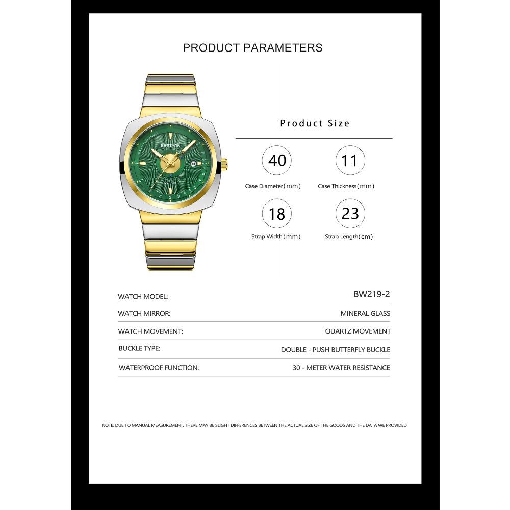 Men Square Quartz Wristwatch Stainless Steel Band Calendar Waterproof Business Male Gift Watch