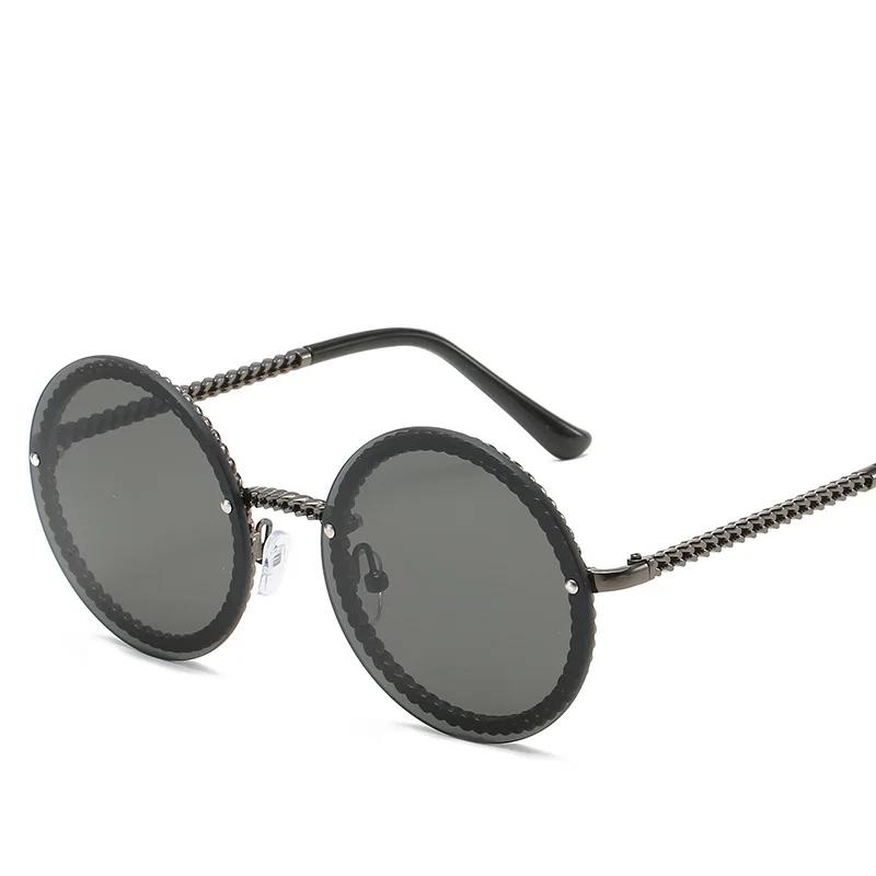Luxury Metal Chain Round Sunglasses Rimless Brand Shades for Women Circle Sun Glasses Gradient Oculos Zonnebril Dames