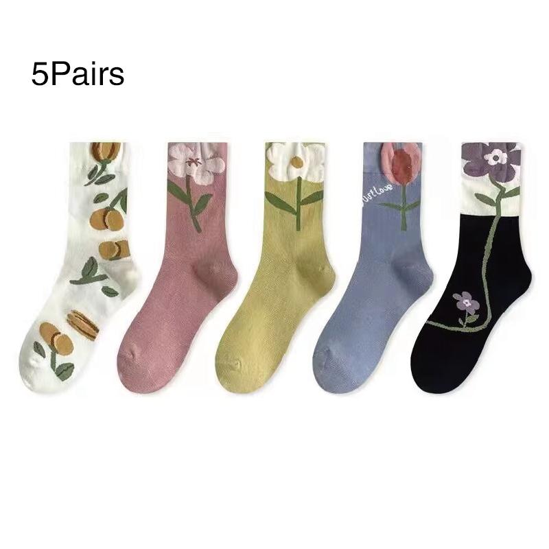 

Пять пар милых цветочных дизайнов для женских носков, спортивных носков и повседневной носки