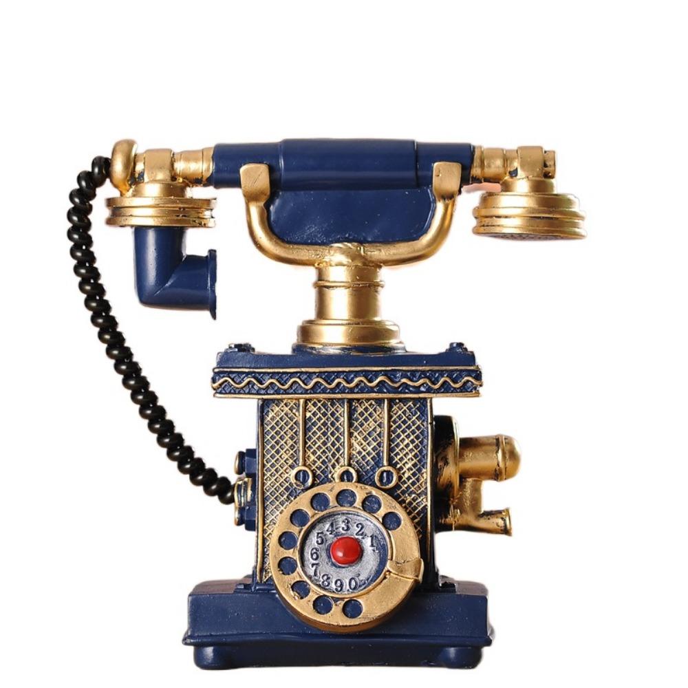 

Классический телефон-копилка Ручная работа Декоративные телефонные украшения Модель телефона Декор для стола синий