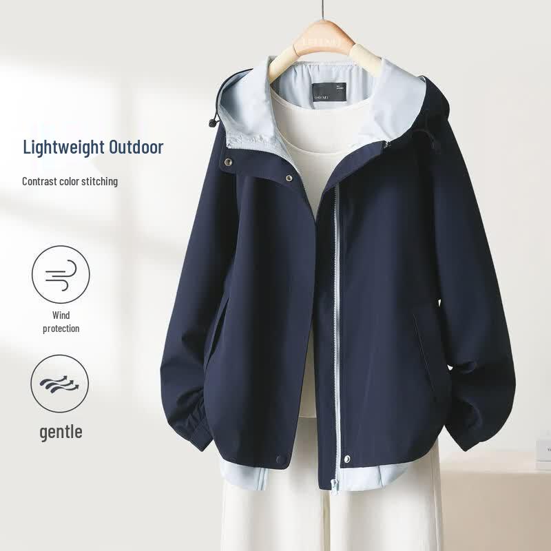 IHIMI Women s Casual Hooded Color-Block Jacket S