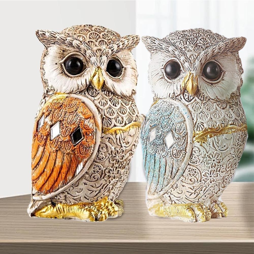1/2PCS Owl Statue Resin Owl Ornaments Animal Sculpture Resin Bird Statue Holiday Desktop Ornaments for Living Room Home Office B