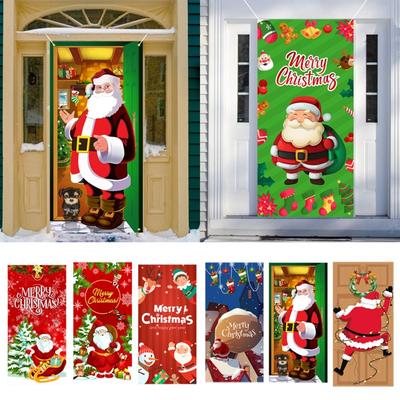 Door Hanging Christmas Door Cover Atmosphere Arrangement Background Door Banner Holiday Props Old Man Snowman Fabric Flag