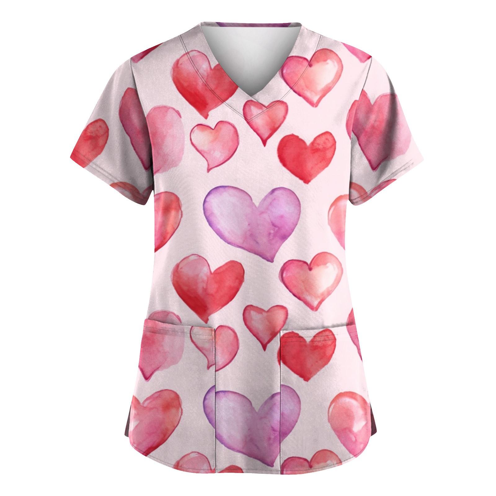 

Женская униформа с принтом ко Дню святого Валентина, рабочая униформа с V-образным вырезом и карманами, защитная униформа XXXXXL розовый