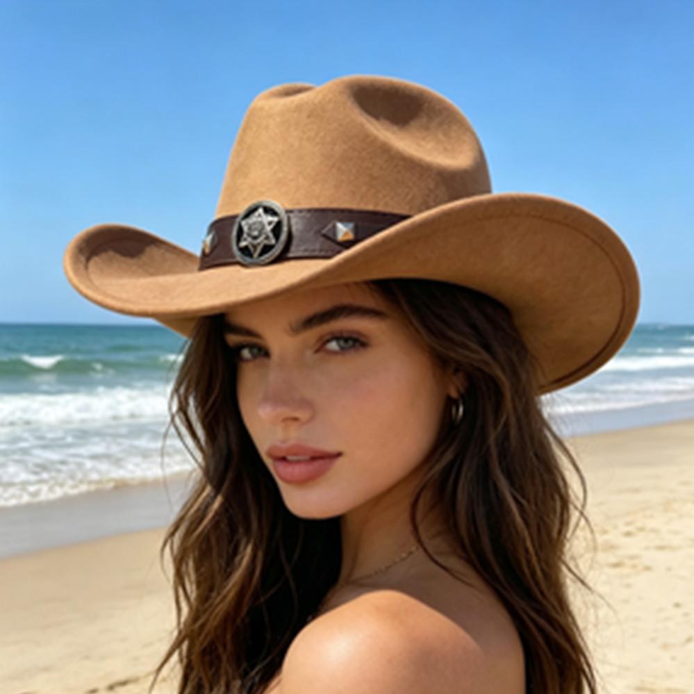 Tibetan Top Hat, Ethnic Style Bull Head Label, Western Cowboy Hat, European and American Retro Riding Hat, Integrated Forming Woolen Hat