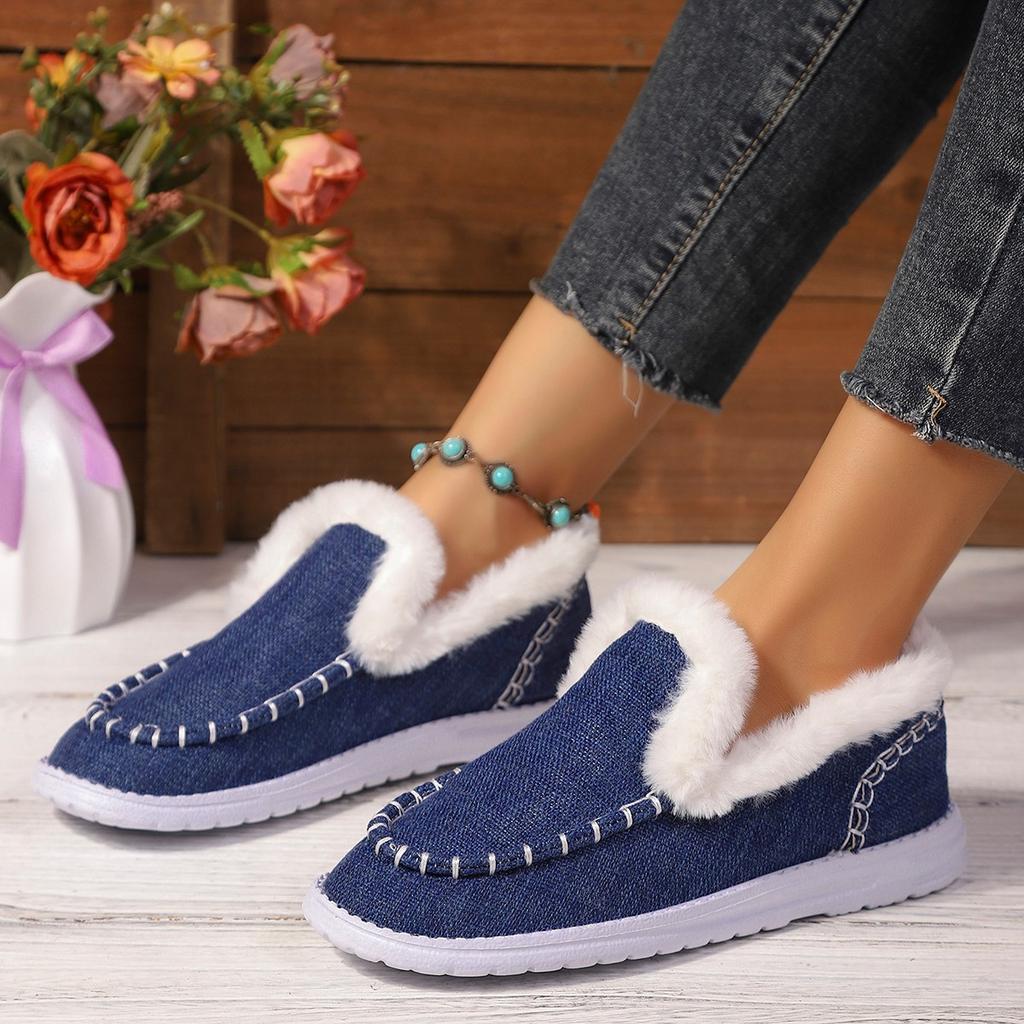 Women's Wide Width Plush Lined Loafers, Winter Slip-On Comfort Flats, Warm Fleece Lined Casual Shoes for Women