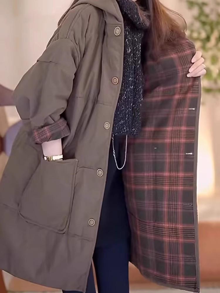 Stylish Women's 2024 Winter Hooded Quilted Cotton Coat – Mid-Length, Thickened, Warm, and Loose-Fitting.