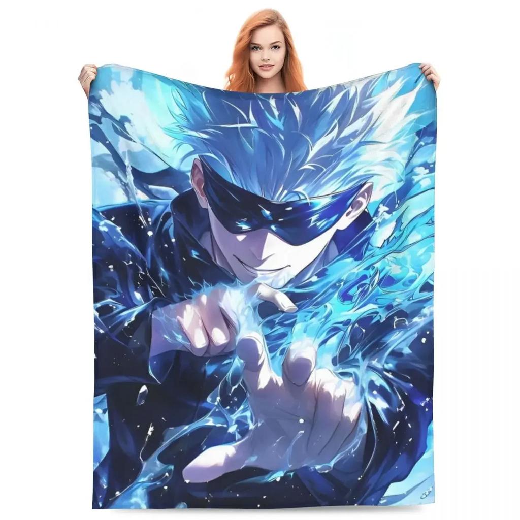 Gojo Satoru Knitted Blanket Anime Jujutsu Kaisen Flannel Throw Blanket Summer Air Conditioning Personalised Soft Warm Bedspreads
