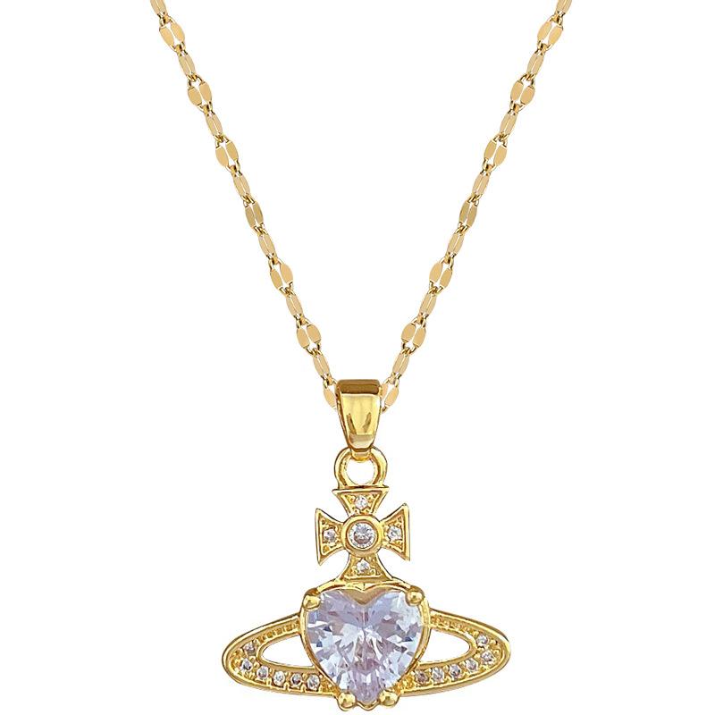 Titanium Steel Planet Love Light Luxury Temperament Full Diamond Necklace Women'S Versatile Clavicle Chain Titanium Steel Chain