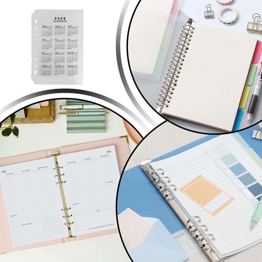A5/A6 PP Binder Board Transparent Frosted Calendar Index 2026 Planner Refills Loose Leaf Ring Baffle