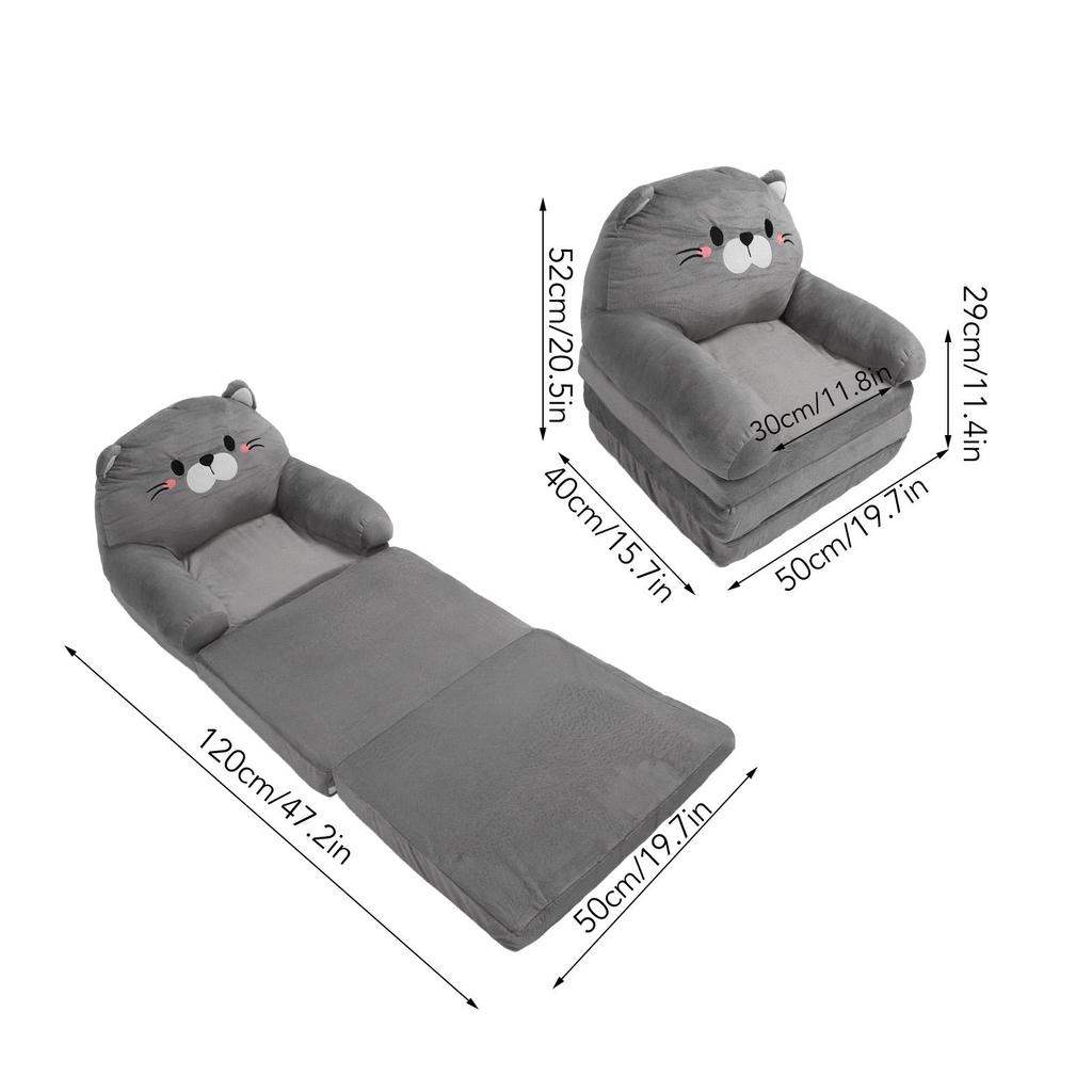 Kids Couch Toddler Chair Plush Cute Cat Fold Out Floor Seating Cushion Armrest Sofa Bed for Napping
