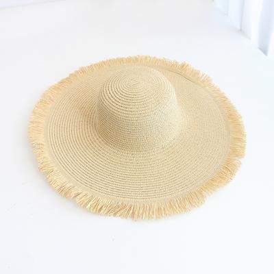 48cm Large Brim Frayed Hat Embryo Summer Straw Hat Beach Sunshade Hat Beach Beach Hat