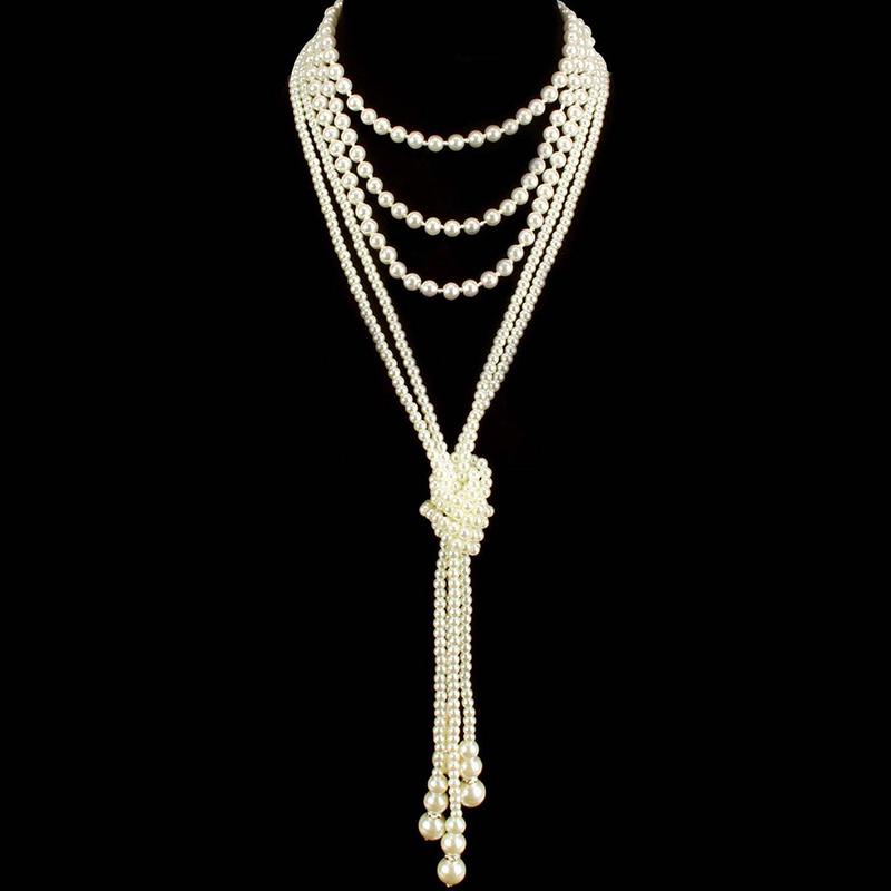 Multi-Layered Pearl Necklace Vintage Banquet Sweater Chain Pendant Accessories
