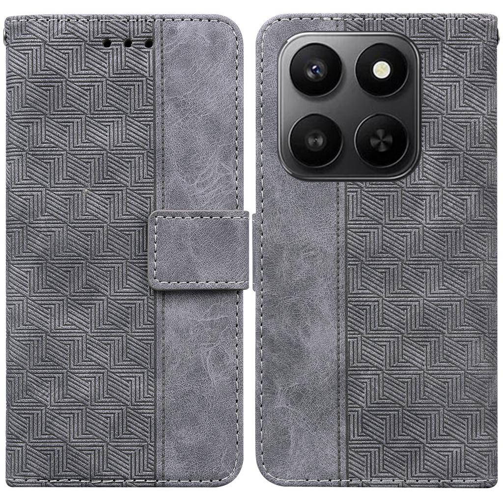 For Honor 400 Smart 5G/4G/X7d 4G Case Geometry Pattern Leather Wallet Phone Cover with Wrist Strap