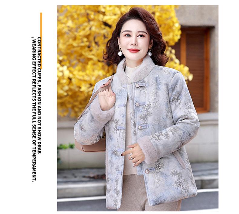 2025 Stylish Printed Fur Collar Winter Jacket for Middle-aged & Elderly Women