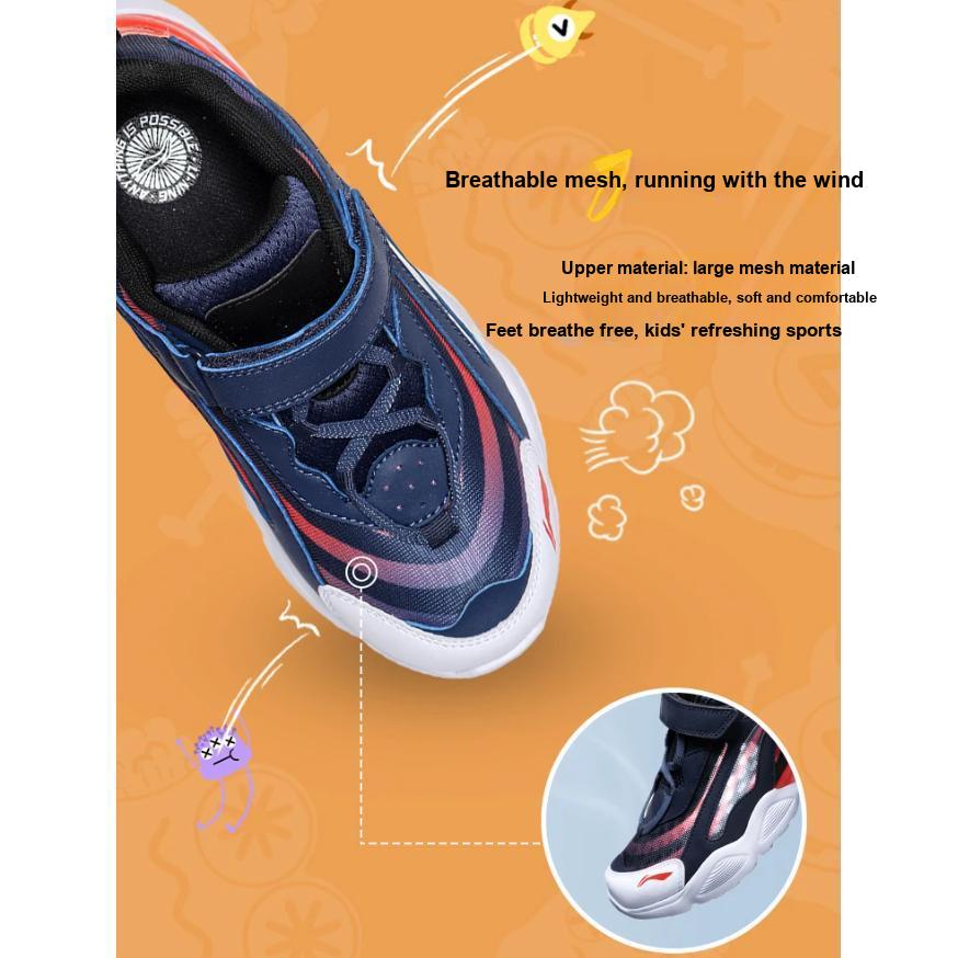 Li Ning Kids Aurora Skywalker Sports Trend Low-Top Casual Shoes Kids sneaker Red Blue YKCQ274-19