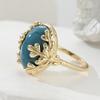 Vintage Inlaid Dark Colored Stone Women's Ring Ethnic Gold Color Hand Carving Flower Daily Wear Party Jewelry Anniversary Gift