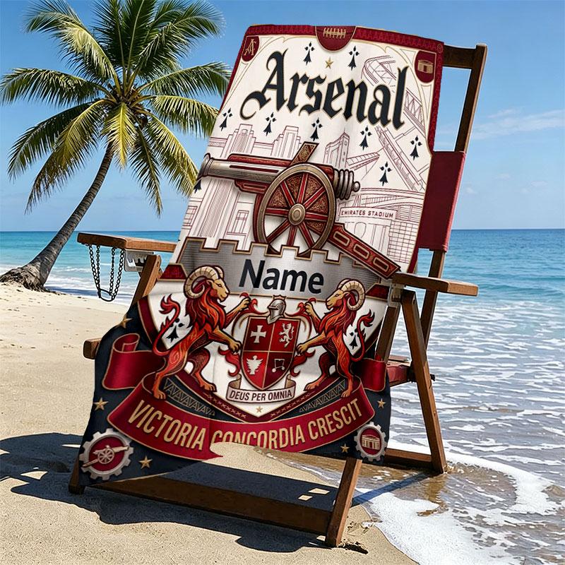 Custom Name Personalized Arsenal F.C Print Beach Towel, for Trip Camping Beach Party Home Decor, Birthday Gift for Family & Friends