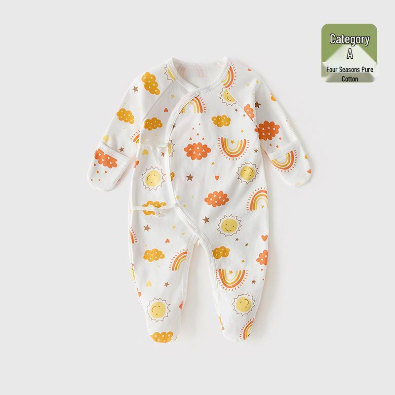 Baby Romper Pure Cotton A-Grade Crawling Suit with Hand & Foot Covers - Anti-Scratch Pajamas for Boys & Girls