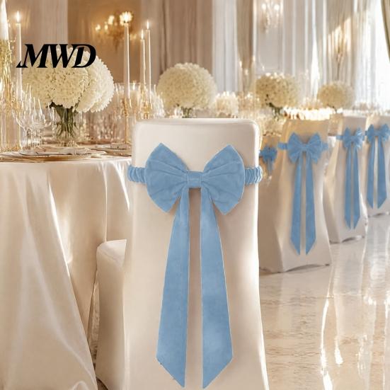 Birthday Party Chair Bows Burgundy Velvet Sashes with Elastic Straps, Reusable Bow Tie Wedding Reception Decor Back Cover, Decorative Ribbon