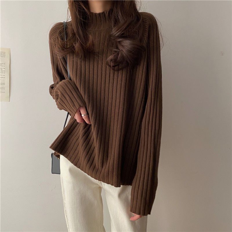 Lazy Style Turtleneck Sweater Autumn Winter Design-oriented Loose Thickened Red Knitwear Niche Top Women's Clothing