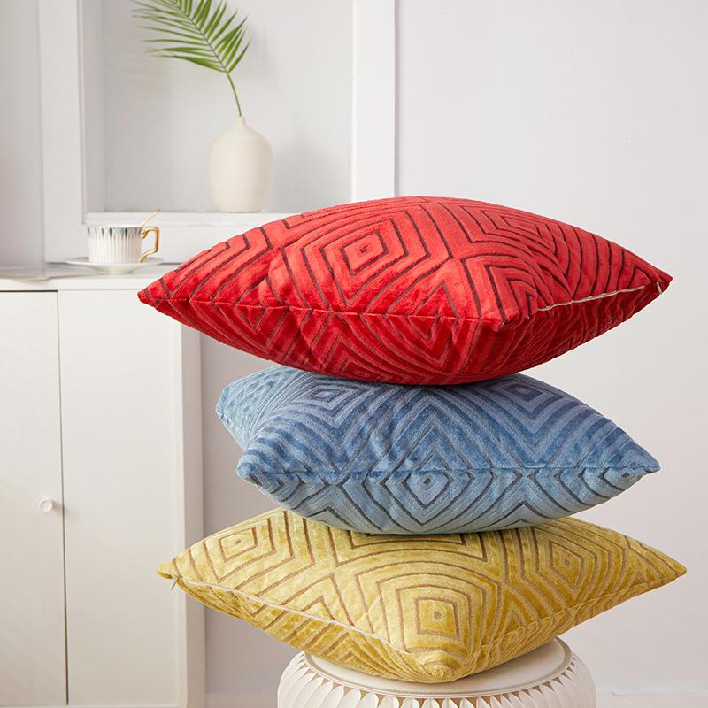 Cut Velvet Invisible Zipper Cushion Bedside Backrest Furniture Gift Square Pillow Square Cushion Leather Pillow