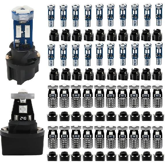 WLJH 40 Pack 194 168 T10 T5 LED Bulbs With Sockets, Non Polarity, Dimmable, For Dash Cluster Dome Map Door Trunk Parking License Plate Lights,300 LM