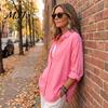 Solid Color Blouses Women Casual Button Front Shirt, Long Sleeve Turndown Collar Blouse, Work Shirts Drop Shoulder Fall Top for Daily Wear