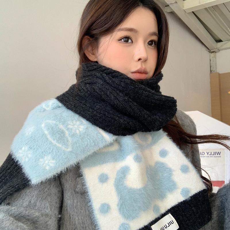 Winter Cute Knitted Women Scarf Headscarf Ladies Casual Animal Dog Print Warm Soft Scarve Mujer Foulard Wrap Shawl Korean New